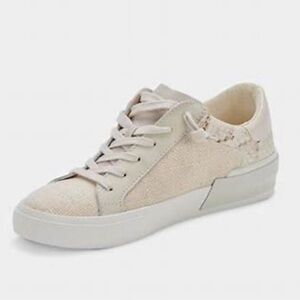 Dolce Vita Zina Women’s Sneakers in Cream Linen with Faux Snake Trim